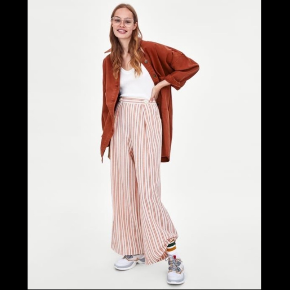 NWT Zara Striped Palazzo Trousers
